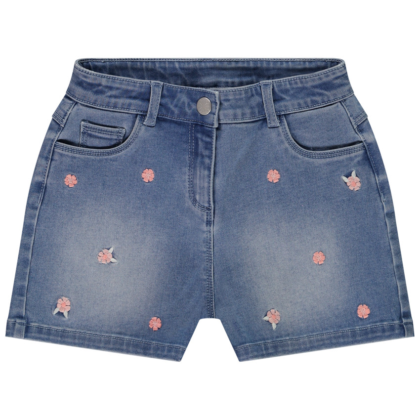 Short vaquero con flores bordadas para niña 