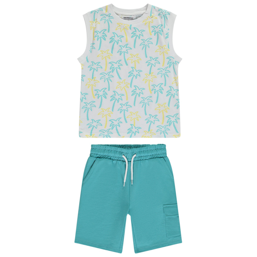 Conjunto de 2 piezas con camiseta sin mangas estampado de palmeras para niño 