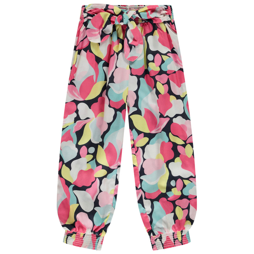 Pantacourt fluido para anudar con estampado fantasía para niña 