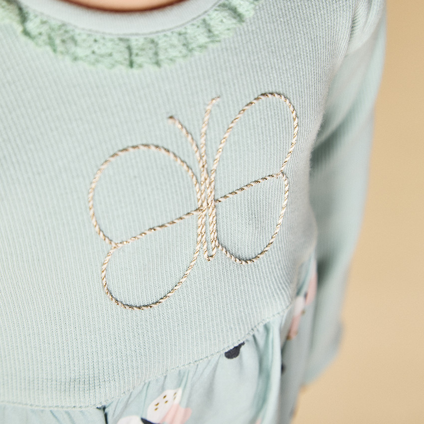 Vestido efecto 2 en 1 con estampado de mariposas para bebé niña 