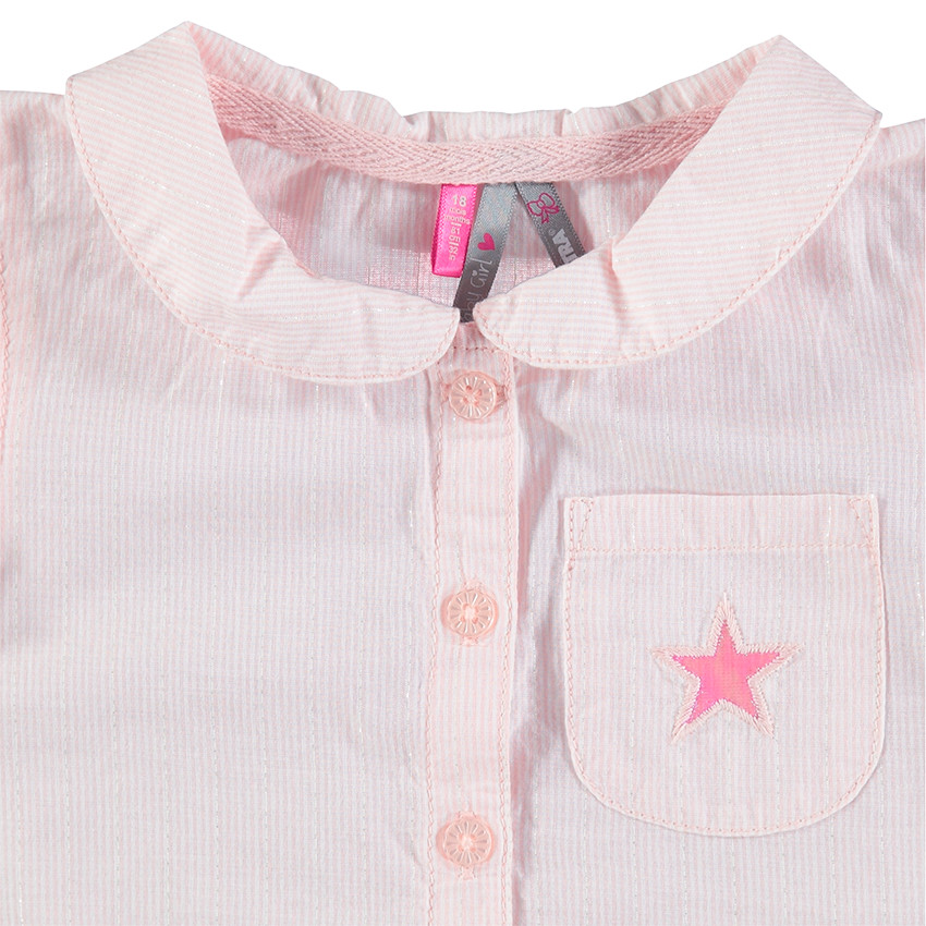 Camisa de manga corta con finas rayas con cordones que se anudan 