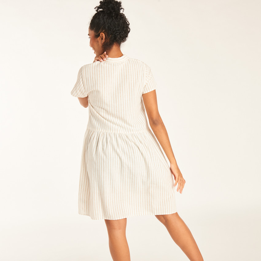 Vestido de camisa de manga corta de algodón a rayas para mujer embarazada 