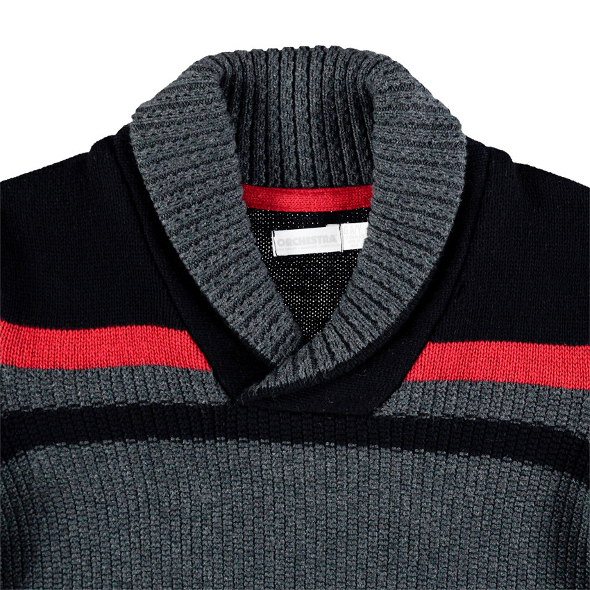 Pull en maille épaisse à rayures contrastées et col châle 