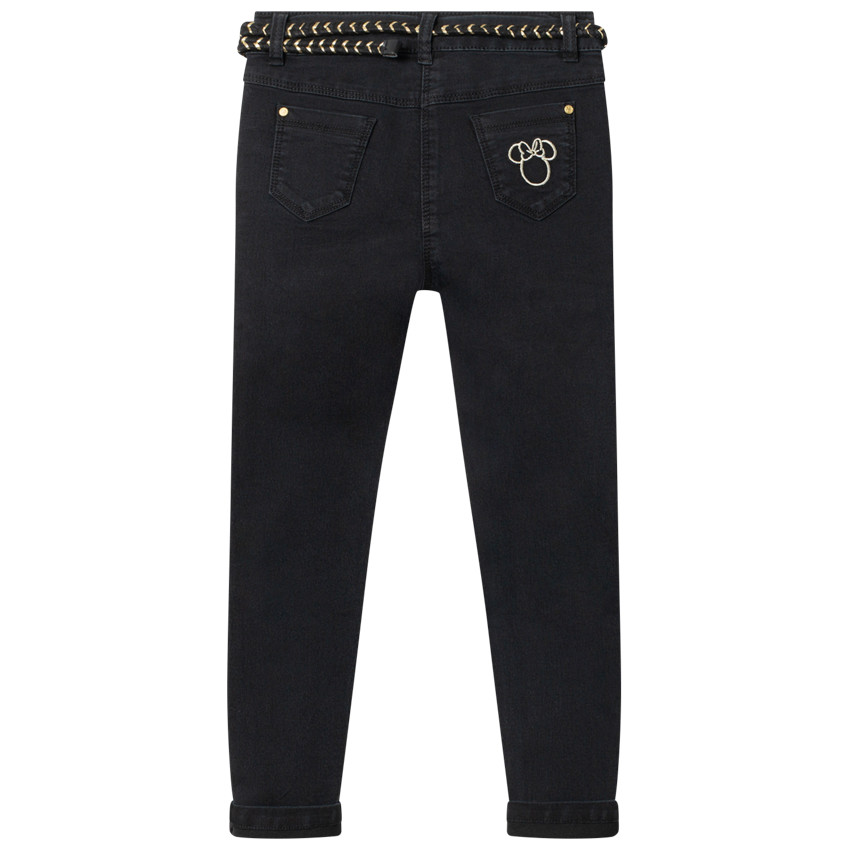 Jean effet used motif Minnie Disney avec ceinture amovible 