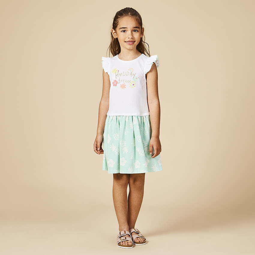 Robe de manga corta efecto 2 en 1 con print de purpurina niña 
