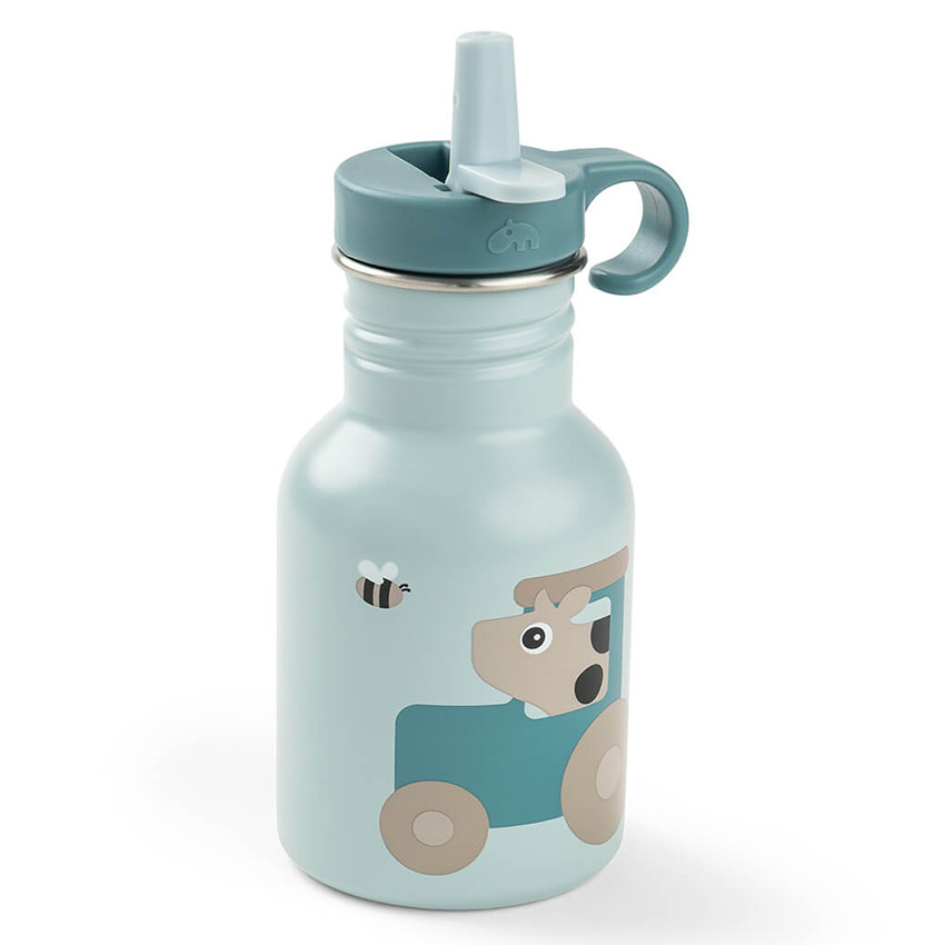 Botella acero inoxidable con pajita 350ml Tiny Farm azul 