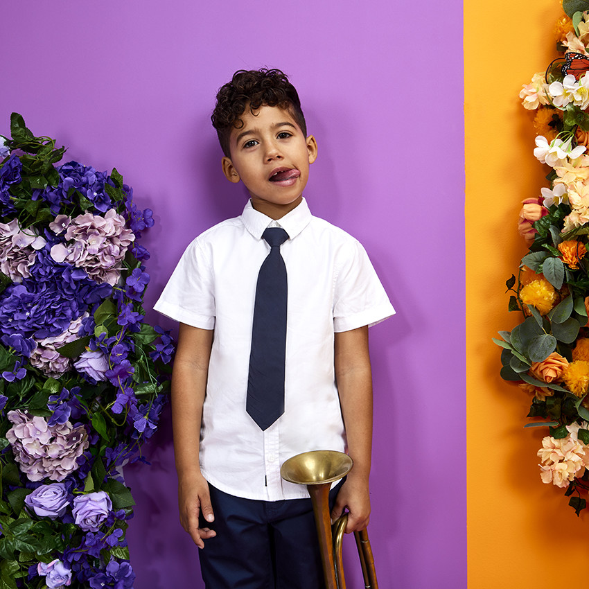 Set corbata + pajarita estampado palmeras para niño 