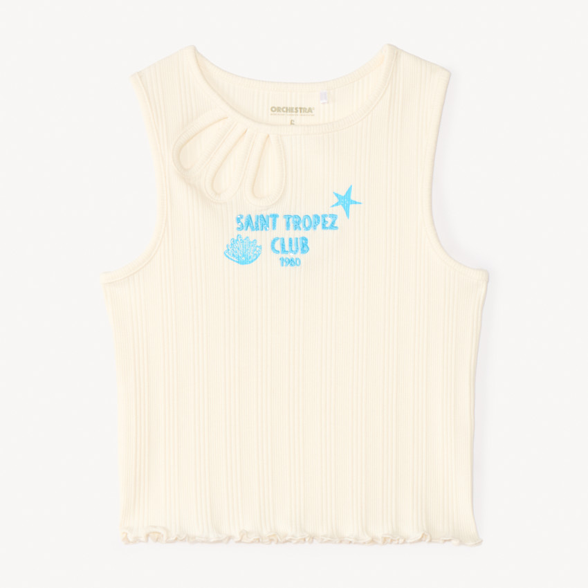 Camiseta sin mangas de punto acanalado con bordado "Saint Tropez" para niña 