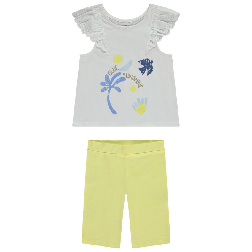 Conjunto de 2 piezas con camiseta sin mangas de fantasía con bordado inglés para niña 