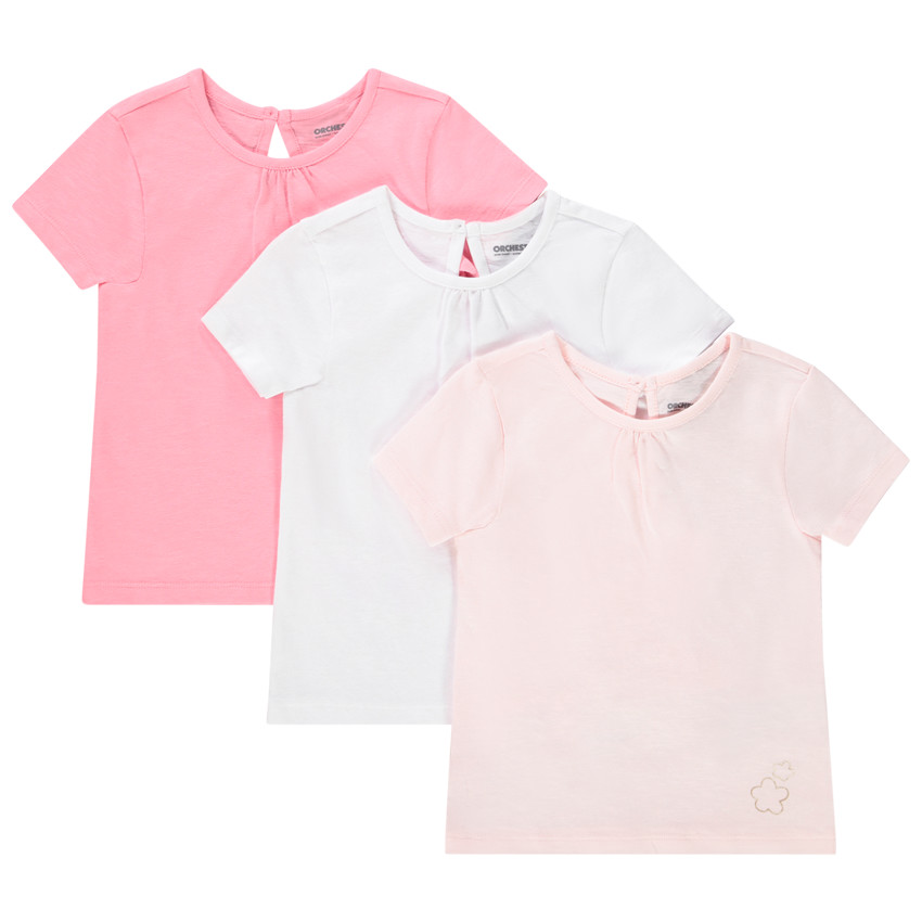 Lote de 3 camisetas de manga corta lisas para bebe nina Orchestra