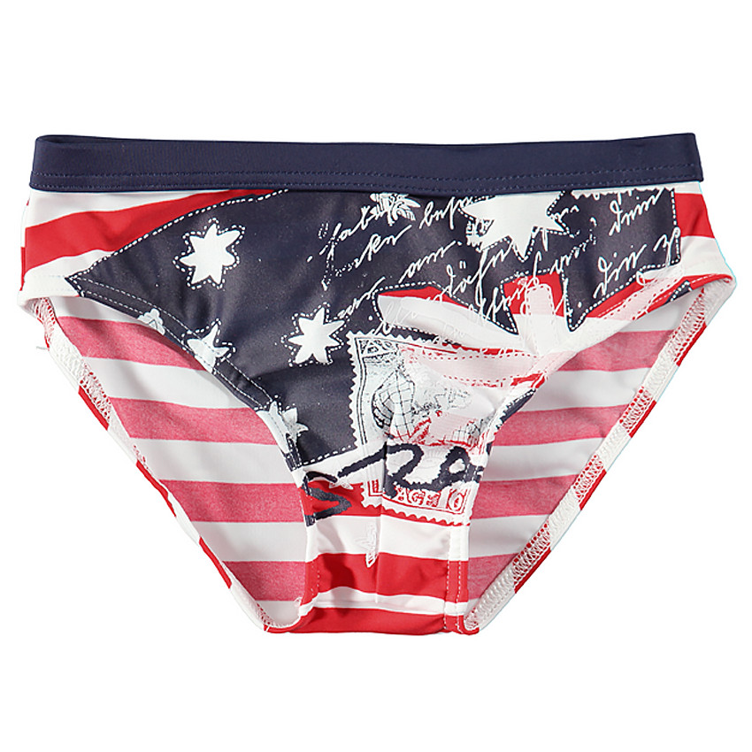 Slip de bain rayé avec motifs et inscriptions 