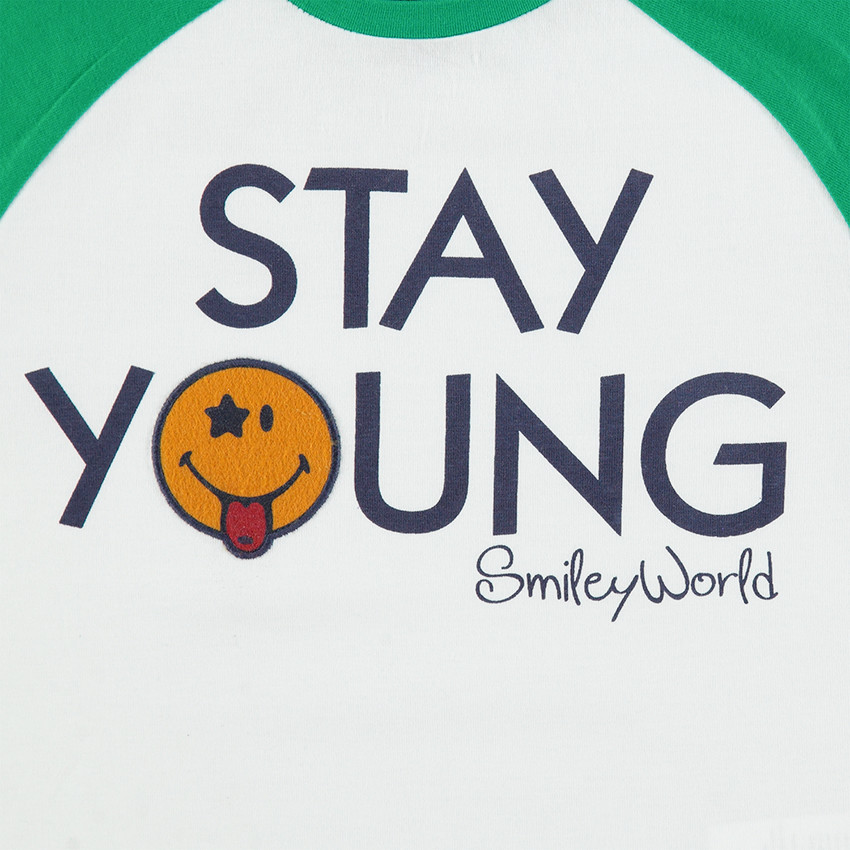 Camiseta de manga larga bicolor con estampado de fieltro ©Smiley 