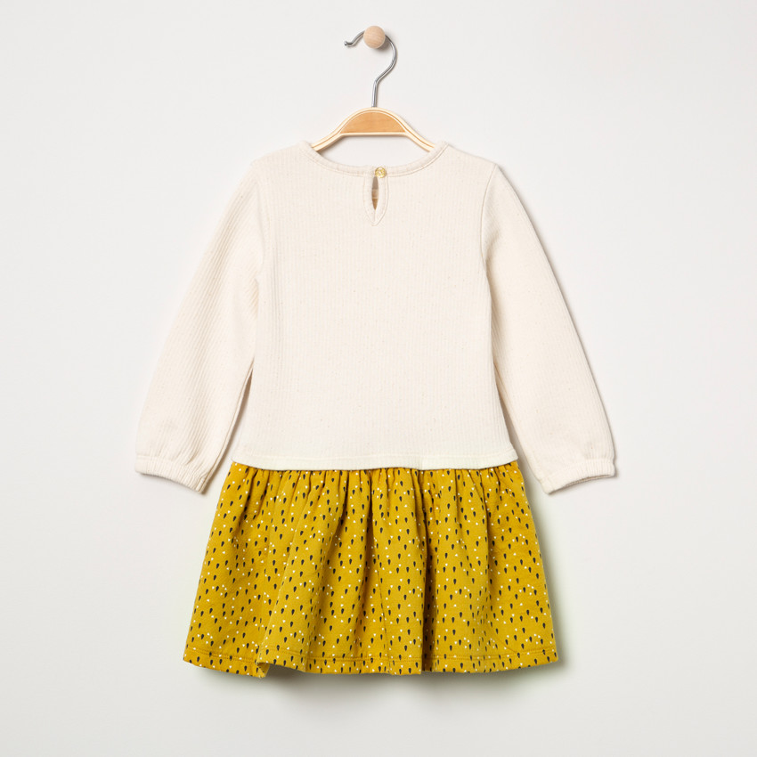 Vestido con manga larga y efecto 2 en 1 con parche de Smiley y bajo con volantes estampado 