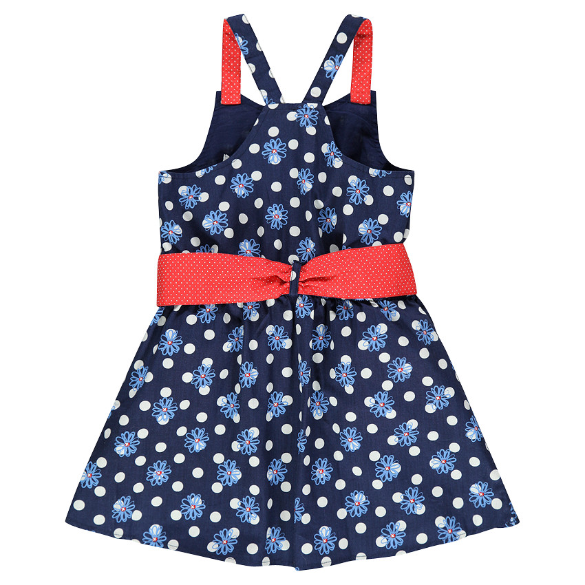 Vestido sin mangas cinturón para anudar con estampado de flor y de puntos 