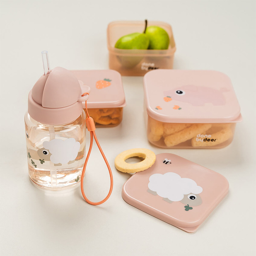 Botella con pajita 280 ml Tiny Farm rosa 