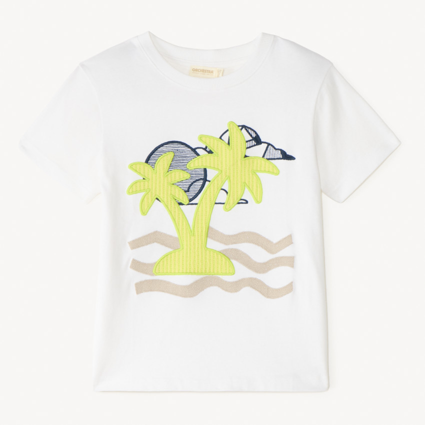 Camiseta de manga corta con bordado de palmera divertida para niño 