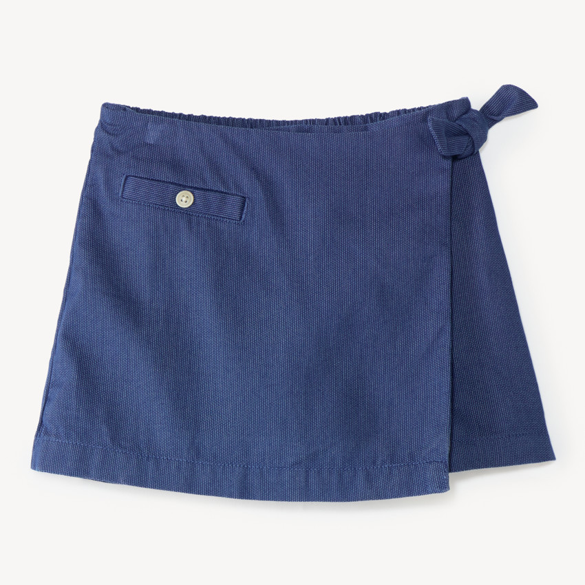 Falda corta niña en tela azul marino 