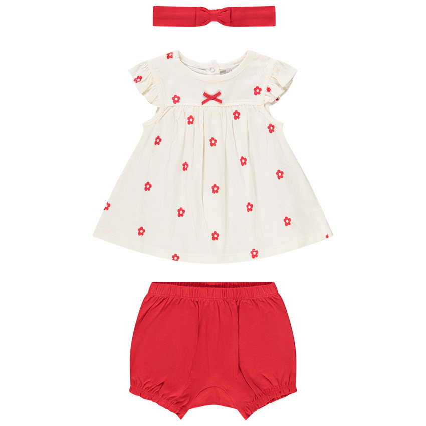 Conjunto 3 piezas con blusa estampada de flores para bebé niña 