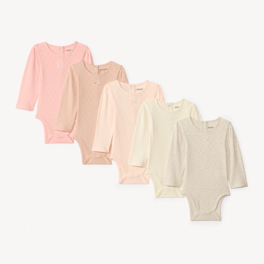 Lot de 5 bodies manches longues en pointelle pour bébé fille 