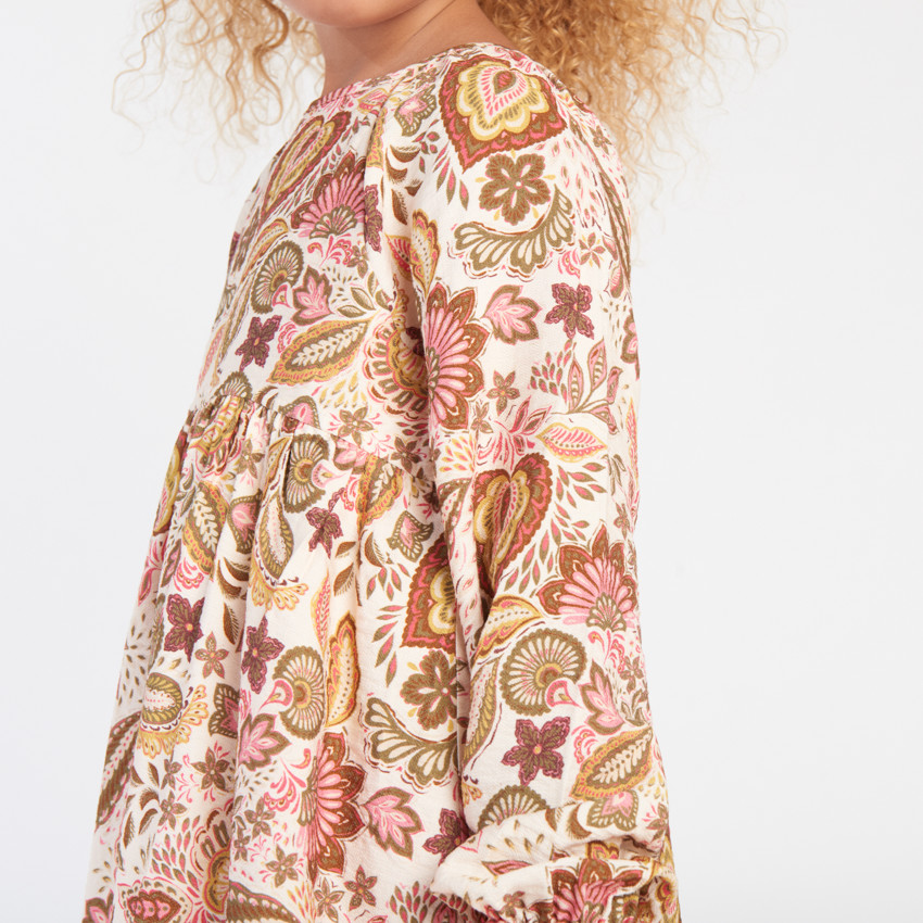 Vestido de manga larga con estampado folklórico para niña 