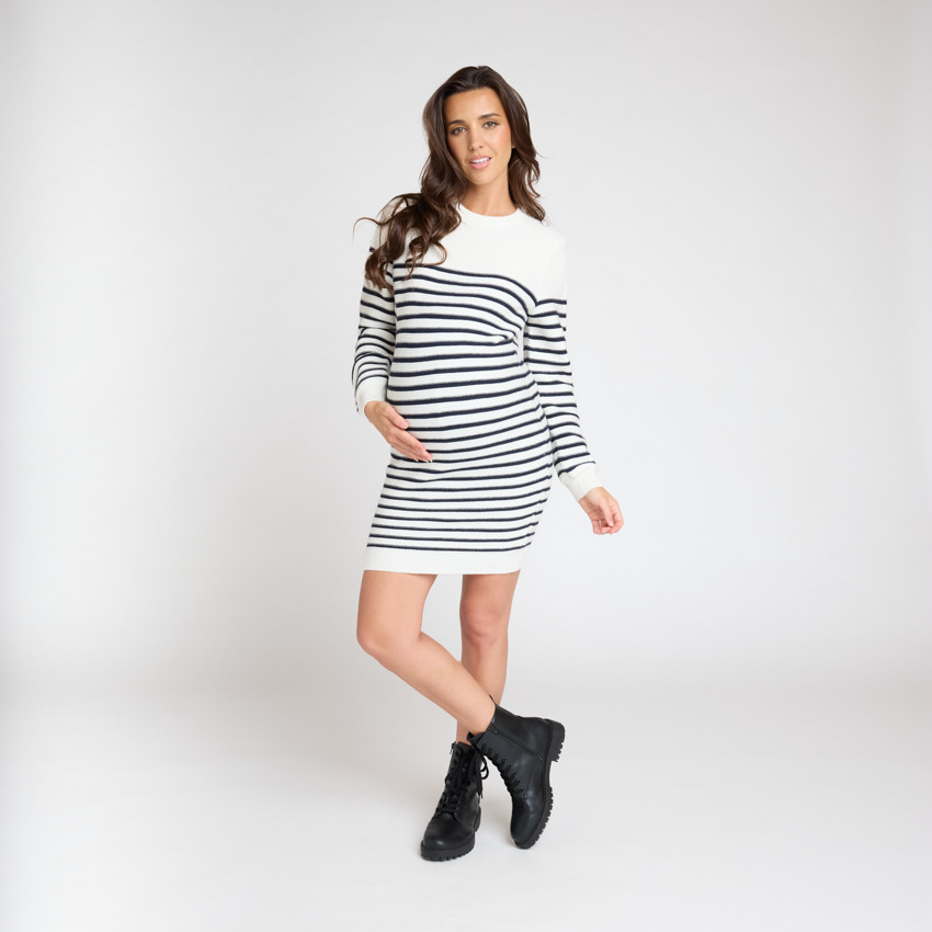 Vestido de punto con diseño marinière para mujer 