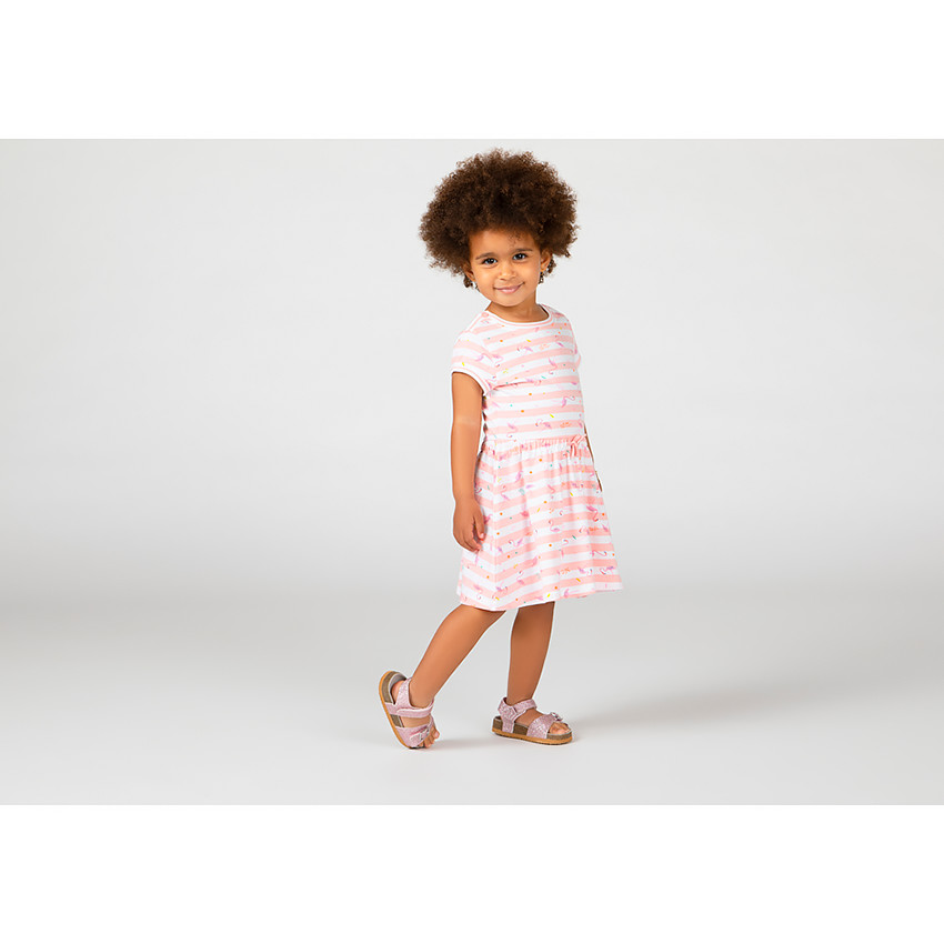 Vestido de manga corta a rayas y con estampado de flamencos para bebé niña 