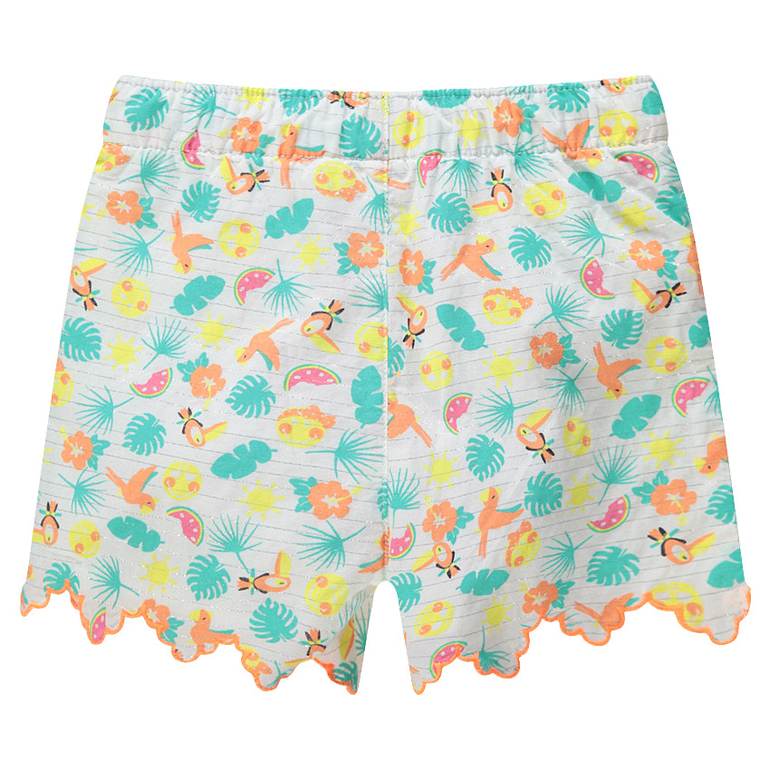 Pantalón corto de rayas finas plateadas y estampado tropical all-over 