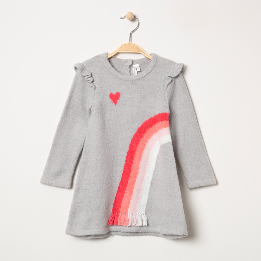 Vestido de manga larga de punto con arcoíris de jacquard 
