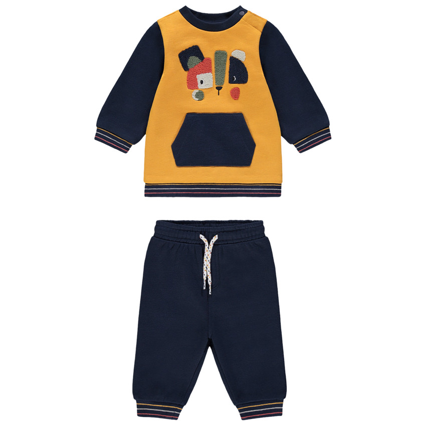 Jogging en molleton bicolore à motif en bouclette et poches 