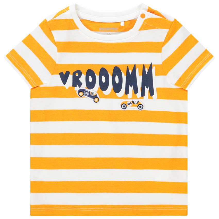 Camiseta manga corta print rayas y mensaje 