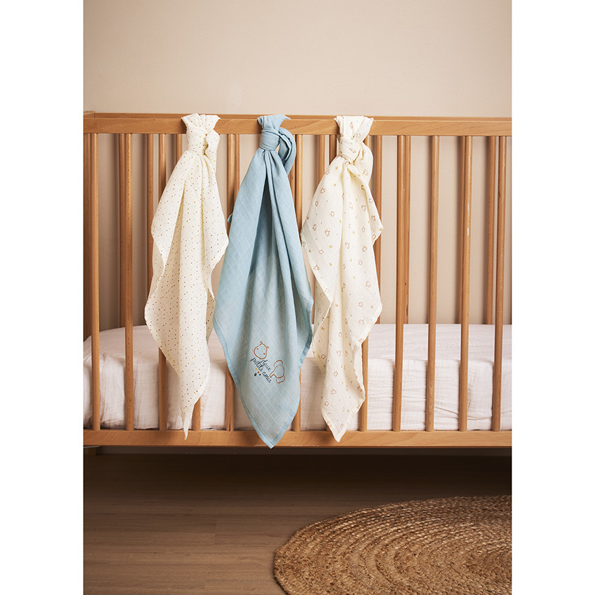 Lote de 3 muselinas de gasa de algodón para bebé 