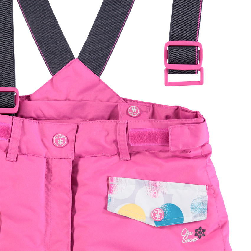 Pantalón de esquí rosa con tirantes desmontables y bolsillos 