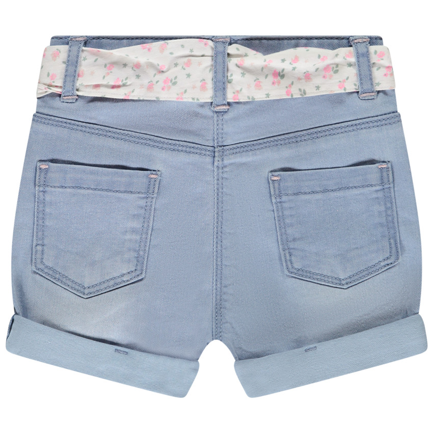 Short vaquero con bordado y cinturón para bebé niña 