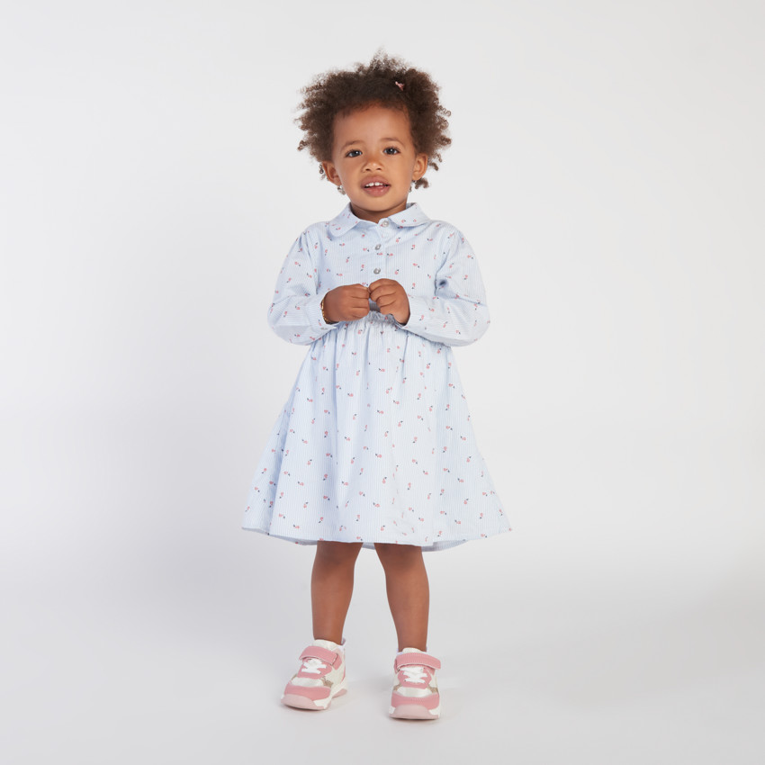 Vestido de manga larga a rayas con estampado de flores para bebé niña 