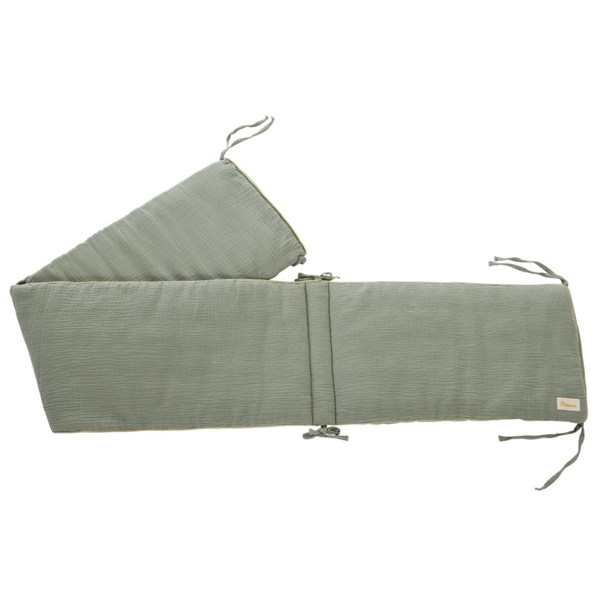 Protector de cuna de 3 paneles en gasa de algodón verde 