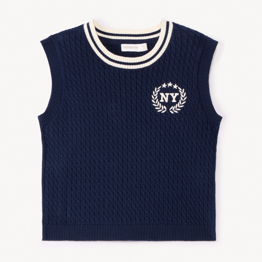 Jersey sin mangas de punto con trenzas y bordado para niña 