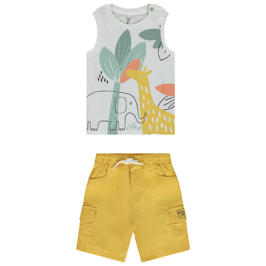 Conjunto camiseta sin mangas con estampado de animales + bermuda para bebé niño 