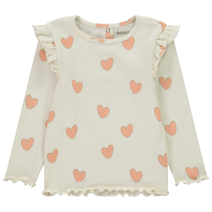 Camiseta de manga larga con volantes en punto acanalado para bebé niña 