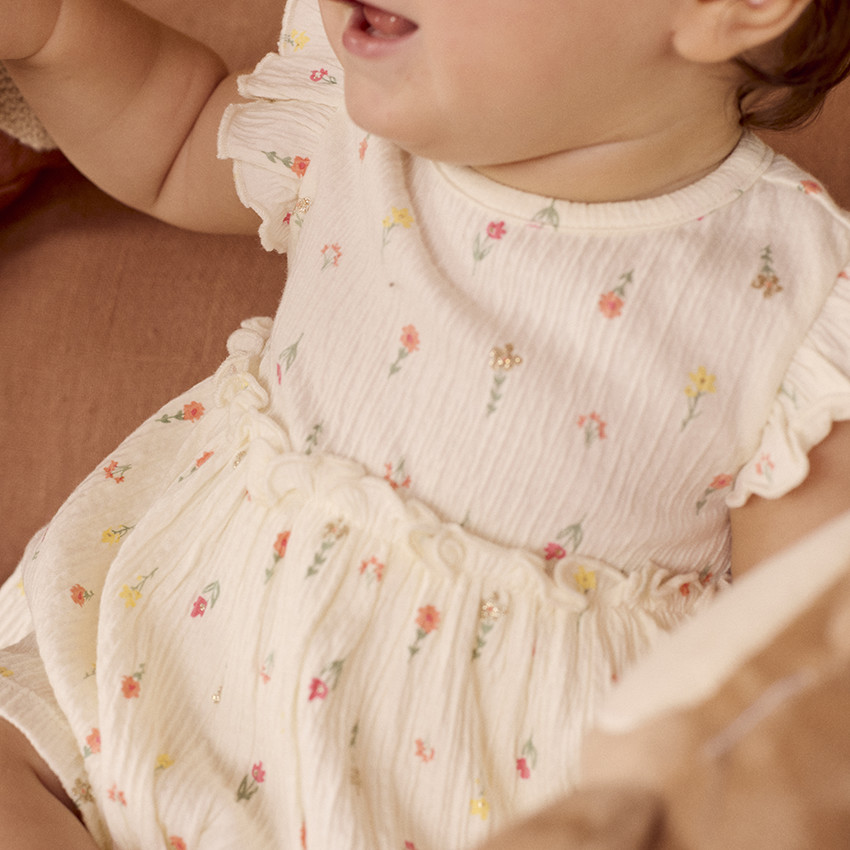 Vestido body de jersey arrugado estampado para bebé niña 