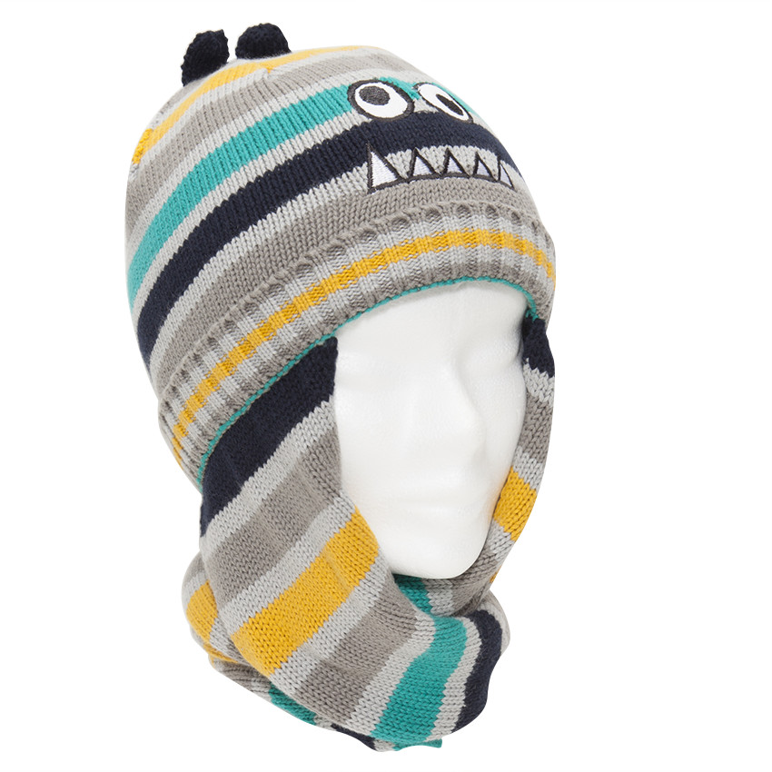 Gorro de bufanda de punto de rayas con bordados 