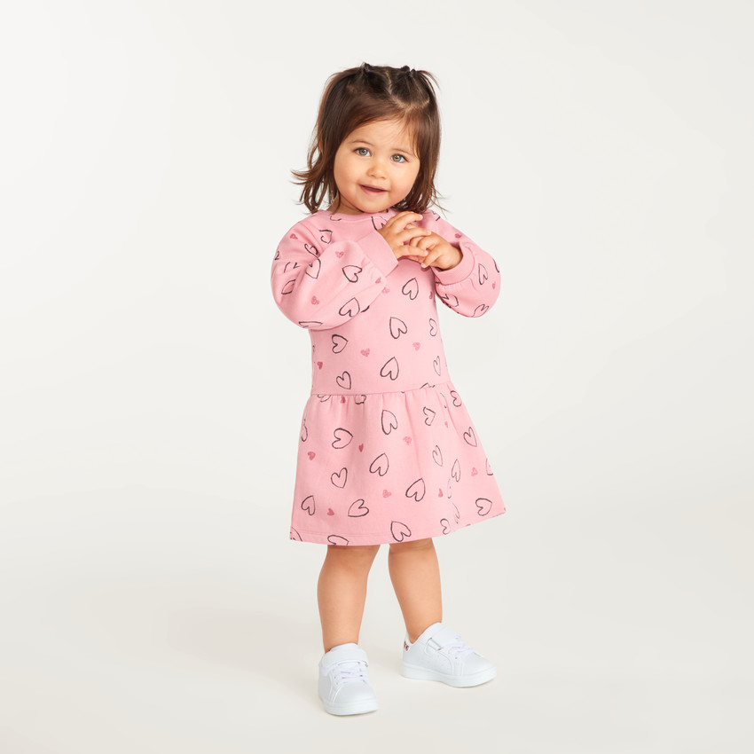 Vestido de sudadera con mangas largas para bebé niña con estampado de corazones. 