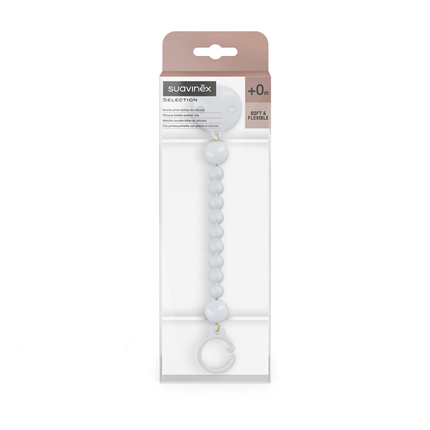 Sujetachupetes con pinza y bolitas silicona Colour Essence azul claro 