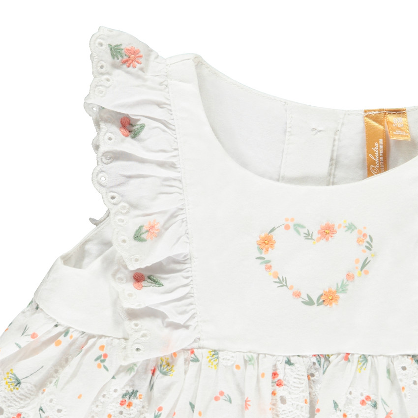 Conjunto vestido de flores con volante + pololo para niña bebé 