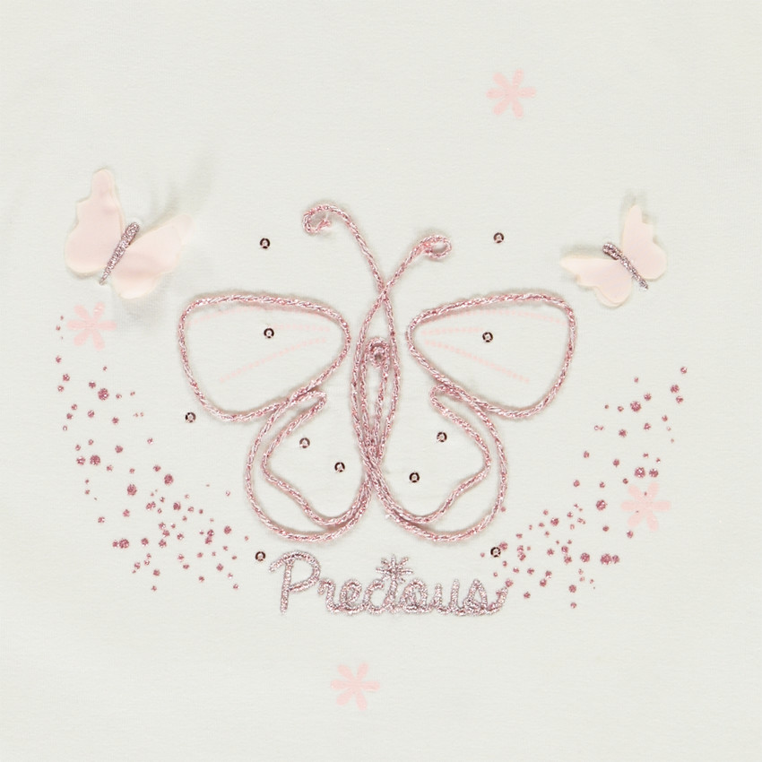 Camiseta manga corta con cording de mariposa para niña 