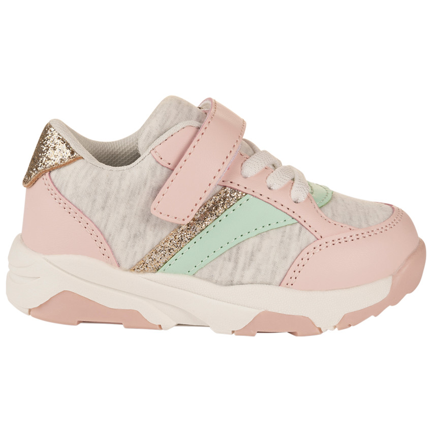 Zapatillas deportivas gris jaspeado con cordones y velcro para bebé niña 