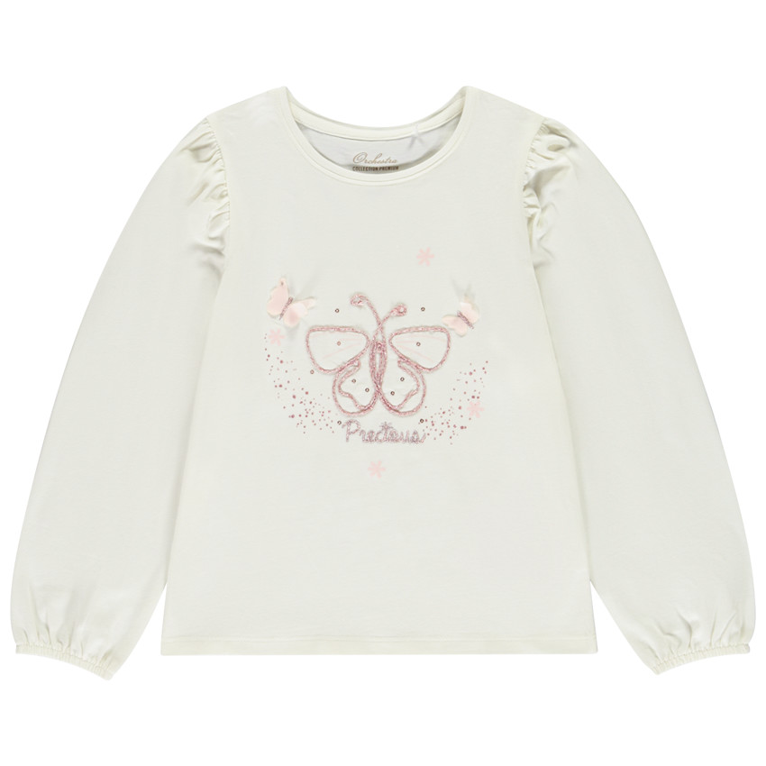 Camiseta de manga larga con mariposa de cording para niña 
