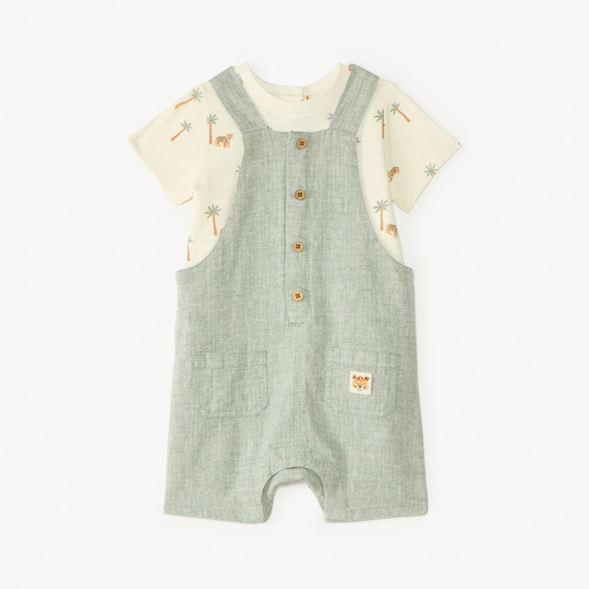Conjunto corto de 2 piezas camiseta + peto para bebé niño 
