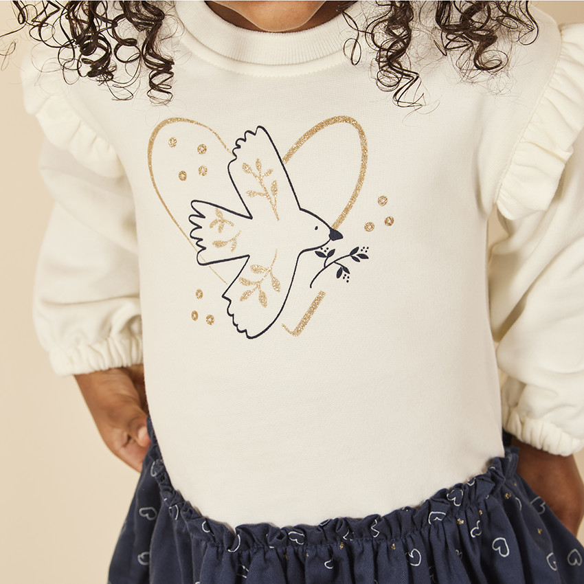 Vestido bicolor efecto 2 en 1 con estampado de pájaros para bebé niña 