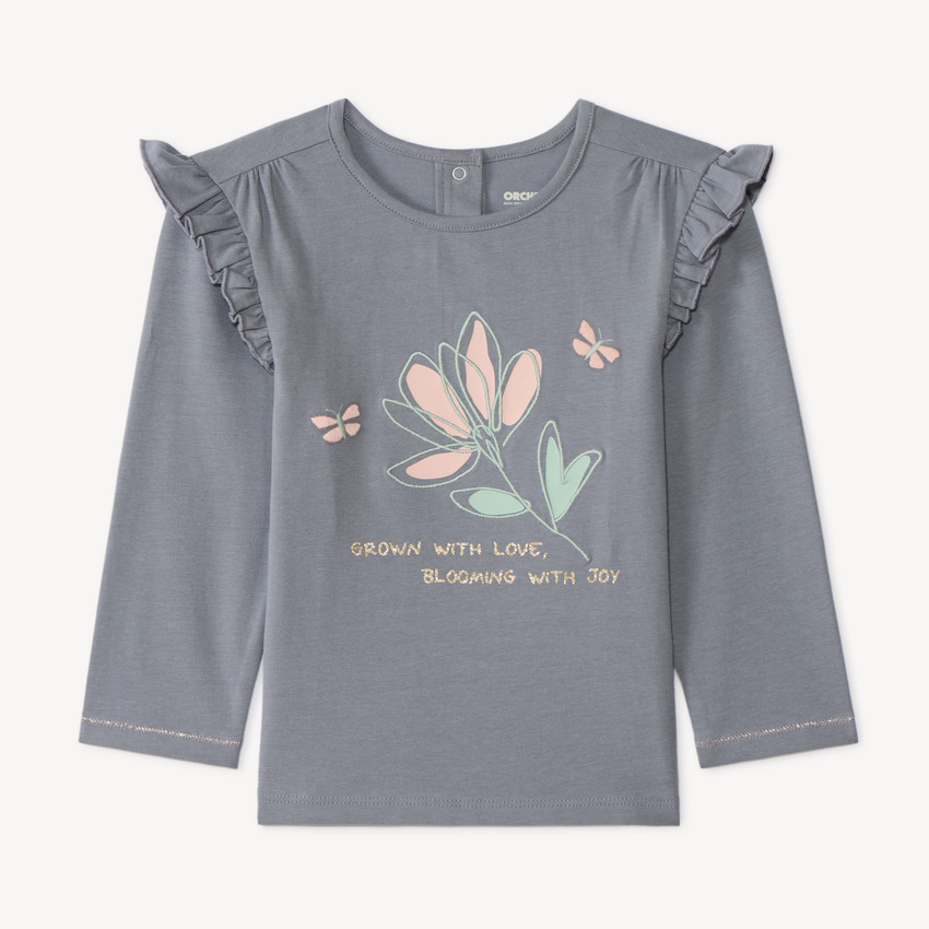 Camiseta de bebé de manga larga con volantes y estampado floral 