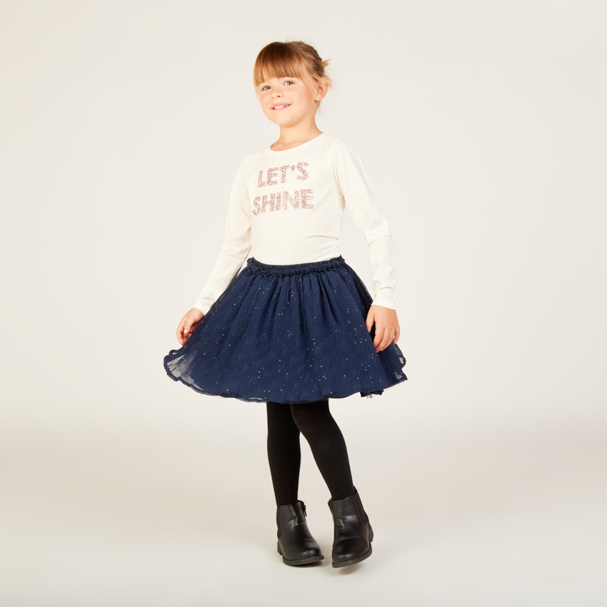 Camiseta de manga larga con estampado brillante y strass para niña 